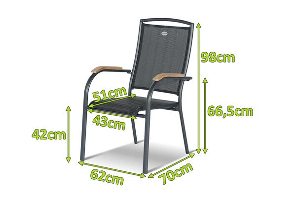 HARTMAN Raffaelo Stapelsessel, Xerix/anthrazit, Alu/Textilene, Mit FSC-Teak-Armlehnen 5 HARTMAN Raffaelo Stapelsessel, Xerix/anthrazit, Alu/Textilene, Mit FSC-Teak-Armlehnen – Bild 5