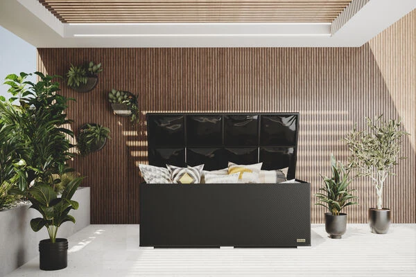 OUTFLEXX Kissenbox, Schwarz, Polyrattan, 204x94x75cm 2 OUTFLEXX Kissenbox, Schwarz, Polyrattan, 204x94x75cm – Bild 2