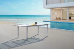 VILLANA Ausziehtisch, Silber/weiß, Alu/Sicherheitsglas, 160/220x90 Cm, Flügelmechanismus