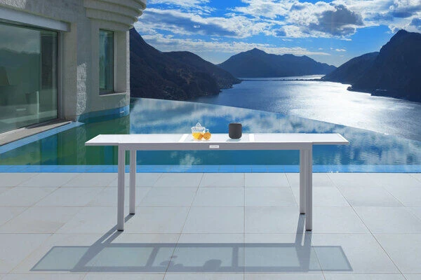 VILLANA Ausziehtisch, Silber/weiß, Alu/Sicherheitsglas, 160/220x90 Cm, Flügelmechanismus 2 VILLANA Ausziehtisch, Silber/weiß, Alu/Sicherheitsglas, 160/220x90 Cm, Flügelmechanismus – Bild 2