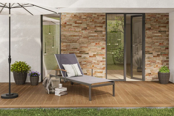 OUTFLEXX Rollliege, Taupe, Edelstahl/Textilene, Mit Gasfeder, 195,5x74x35cm 1 OUTFLEXX Rollliege, Taupe, Edelstahl/Textilene, Mit Gasfeder, 195,5x74x35cm