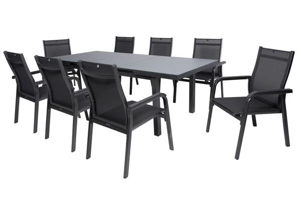 KETTLER BasicPlus Esstischgarnitur, Anthrazit, Alu/Textilene, Tisch 180/240x100cm, 8 Stapelsessel 13 KETTLER BasicPlus Esstischgarnitur, Anthrazit, Alu/Textilene, Tisch 180/240x100cm, 8 Stapelsessel – Bild 13