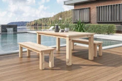 OUTFLEXX Esstischset, Tisch 180x90cm, 2 Bänke 150x40cm, Recycled Teak, Plattenstärke 30mm