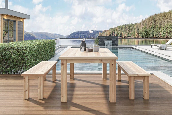 OUTFLEXX Esstischset, Tisch 180x90cm, 2 Bänke 150x40cm, Recycled Teak, Plattenstärke 30mm 2 OUTFLEXX Esstischset, Tisch 180x90cm, 2 Bänke 150x40cm, Recycled Teak, Plattenstärke 30mm – Bild 2