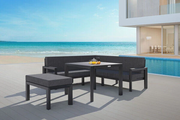 VILLANA Dining-Lounge, Schwarz/grau Meliert, Alu/Polyester, Inkl. Kissen 1 VILLANA Dining-Lounge, Schwarz/grau Meliert, Alu/Polyester, Inkl. Kissen