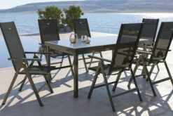 HARTMAN Aruba Esstischgarnitur, Xerix, Alu/Textilene, Tisch 180/240x100cm, 6 Multipositionssessel