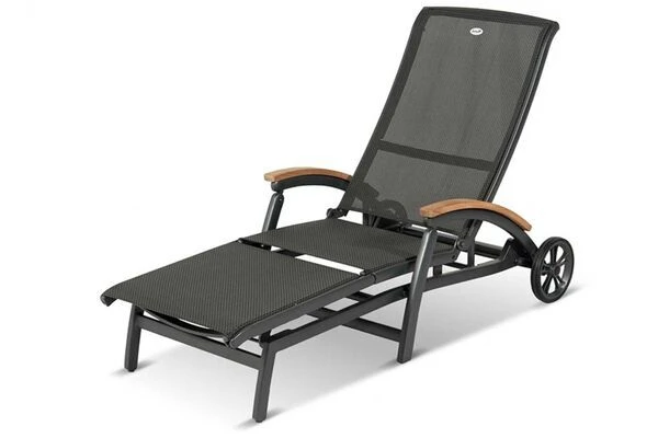 HARTMAN Da Vinci Gartenliege, Xerix/anthrazit, Alu/Textilene, 170 X 82 X 30 Cm, Mit FSC-Teak-Armlehnen 1 HARTMAN Da Vinci Gartenliege, Xerix/anthrazit, Alu/Textilene, 170 X 82 X 30 Cm, Mit FSC-Teak-Armlehnen