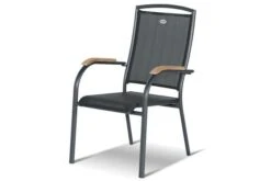 HARTMAN Raffaelo Stapelsessel, Xerix/anthrazit, Alu/Textilene, Mit FSC-Teak-Armlehnen