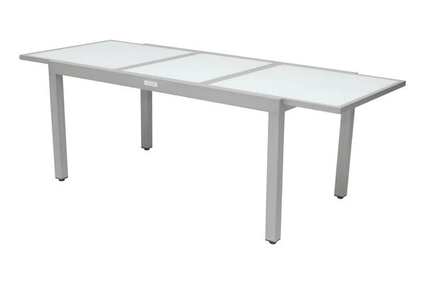 VILLANA Ausziehtisch, Silber/weiß, Alu/Sicherheitsglas, 160/220x90 Cm, Flügelmechanismus 4 VILLANA Ausziehtisch, Silber/weiß, Alu/Sicherheitsglas, 160/220x90 Cm, Flügelmechanismus – Bild 4