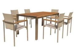 OUTFLEXX Set, Taupe, Edelstahl/Teak, Esstisch 200 X 90 Cm, 6 Stapelstühle -Beste Gartenmöbel Geschäfte 1 14213.jpg