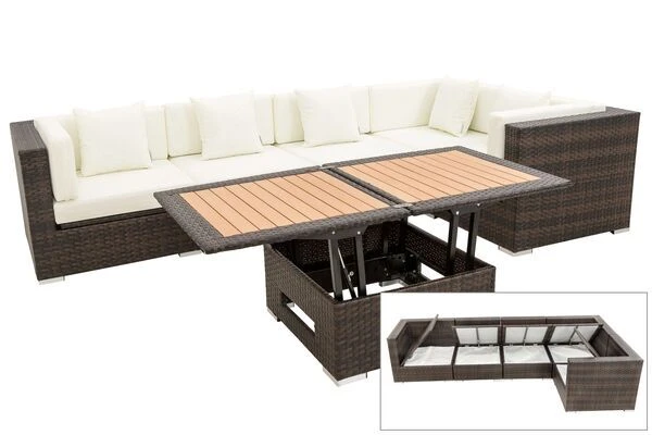 OUTFLEXX Loungemöbel-Set, 5 Pers, Braun Marmoriert, Polyrattan, Wasserfeste Kissenbox, Inkl. Loungetisch 1 OUTFLEXX Loungemöbel-Set, 5 Pers, Braun Marmoriert, Polyrattan, Wasserfeste Kissenbox, Inkl. Loungetisch