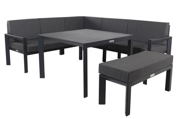 VILLANA Dining-Lounge, Schwarz/grau Meliert, Alu/Polyester, Inkl. Kissen 4 VILLANA Dining-Lounge, Schwarz/grau Meliert, Alu/Polyester, Inkl. Kissen – Bild 4