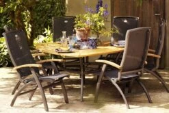 HARTMAN Da Vinci Esstischgruppe, Xerix/natur, Alu/FSC-Teak, 6 Hochlehner, 170x170cm