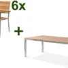 OUTFLEXX Esstischgarnitur, Edelstahl / FSC-Teak, Tisch 200 X 100 Cm, 6 Stapelsessel