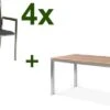 STERN Polaris Esstischgruppe, Silbergrau, Edelstahl/recycled Teak, Tisch 150 X 90 Cm, 4 Stapelsessel