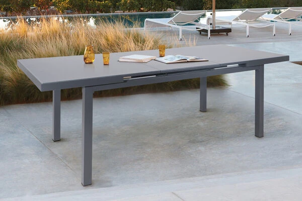 OUTFLEXX Premium Ausziehtisch, Anthrazit/grau, Alu/Sicherheitsglas, 180/240x100cm, Automatischer Ausziehmechanismus 1 OUTFLEXX Premium Ausziehtisch, Anthrazit/grau, Alu/Sicherheitsglas, 180/240x100cm, Automatischer Ausziehmechanismus