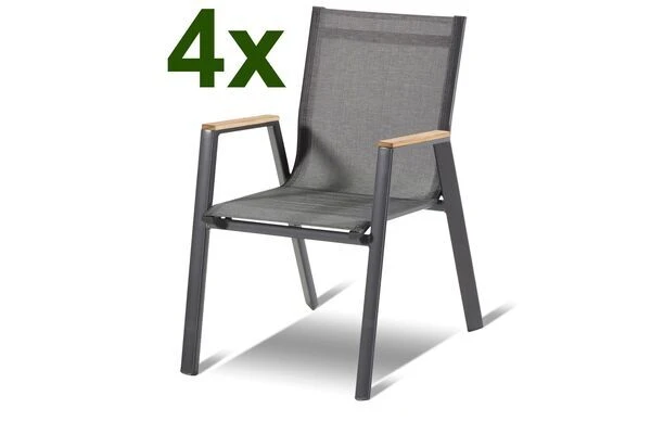 HARTMAN 4er Set Aruba Stapelsessel, Xerix/anthrazit, Alu/Textilene, Mit FSC Teak-Armlehnen 1 HARTMAN 4er Set Aruba Stapelsessel, Xerix/anthrazit, Alu/Textilene, Mit FSC Teak-Armlehnen