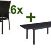 DOPPLER Expert Esstischgarnitur, Anthrazit/schwarz, Alu/Textilene, 6 Stapelsessel, 150-210x90cm