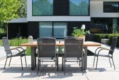 HARTMAN Sondermodell Yasmani/Raffaelo Esstischgruppe, Xerix, Alu/Teakholz, 240x100cm, 6 Stapelsessel