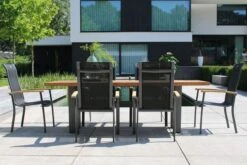 HARTMAN Sondermodell Yasmani/Alice Esstischgruppe, Xerix, Alu/Teakholz, 4x4 Textilen, 240x100cm, 6 Stapelsessel