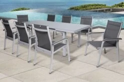 KETTLER BasicPlus Esstischgarnitur, Silber, Alu/Textilene, Tisch 180/240x100cm, 8 Stapelsessel