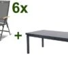 HARTMAN Aruba Teak Esstischgarnitur, Xerix, Alu/Textilene, Tisch 180/240x100cm, 6 Multipositionssessel