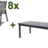 HARTMAN Aruba Teak Esstischgarnitur, Xerix, Alu/Textilene, Tisch 180/240x100cm, 8 Stapelsessel