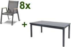HARTMAN Aruba Teak Esstischgarnitur, Xerix, Alu/Textilene, Tisch 180/240x100cm, 8 Stapelsessel