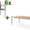 STERN Cardiff Esstischgruppe, Silber/silbergrau, Edelstahl/Teak, Tisch 200 X 100 Cm, 6 Stapelsessel