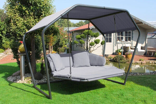 LECO Hollywoodliege, Anthrazit/lichtgrau, Stahl/Polyester, 264x185x195cm, 2 Pers, Inkl. Polster 1 LECO Hollywoodliege, Anthrazit/lichtgrau, Stahl/Polyester, 264x185x195cm, 2 Pers, Inkl. Polster