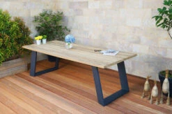 OUTFLEXX Esstisch, Dark Grey/natur, Alu/recycled FSC®-Teak, 240x100x76cm, Rustikal Gebürstet