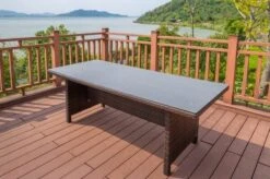 OUTFLEXX Dining Tisch, Braun Marmoriert, Polyrattan, 220 X 100 Cm, Tischplatte Spraystone, 6mm