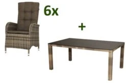 Ploß Rabida Dining Set, Champagner-meliert, Polyrattan, Tisch 180x110 Cm, 6 Sessel