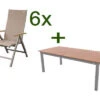 DOPPLER Expert Esstischgarnitur, Silber/Holzoptik/beige, Alu/Textilene, 6x Multipositionssessel, 220-280x100 Cm
