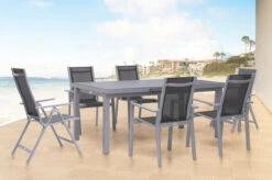 OUTFLEXX Premium Sitzgruppe, Silber/grau, Alu/Textilene, Ausziehtisch 180/240 X 100 Cm, 4 Stapel-, 2 Multipositionssessel