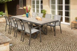 SIENA GARDEN Velia / Sincro Dining Set, Anthrazit/natur-grau, Alu/Ranotex/Keramik, 8 Sessel, Ausziehtisch 205/265 X 103 Cm