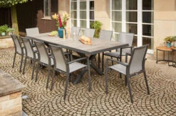 SIENA GARDEN Velia / Sincro Dining Set, Anthrazit/natur-grau, Alu/Ranotex/Keramik, 10 Sessel, Ausziehtisch 205/265 X 103 Cm
