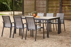 SIENA GARDEN Velia / Silva Dining Set, Anthrazit/washed Grey, Alu/Ranotex/Keramik, 6 Sessel, Tisch 180 X 100 Cm