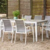 SIENA GARDEN Velia / Silva Dining Set, Weiß/washed Grey, Alu/Ranotex/Keramik, 8 Sessel, Tisch 220 X 100 Cm