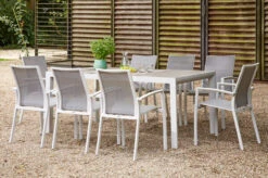 SIENA GARDEN Velia / Silva Dining Set, Weiß/washed Grey, Alu/Ranotex/Keramik, 8 Sessel, Tisch 220 X 100 Cm