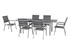 KETTLER Friends Esstischgarnitur, Silber/anthrazit, Alu/Textilene, Tisch 180/240 X 90 Cm, 6 Stapelsessel