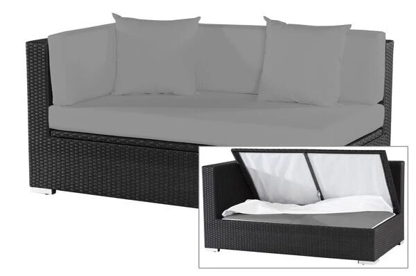 OUTFLEXX 2-Sitzer Ecksofa, Schwarz, Polyrattan, 145x85x70cm, Armlehne Rechts, Wasserfeste Kissenbox 1 OUTFLEXX 2-Sitzer Ecksofa, Schwarz, Polyrattan, 145x85x70cm, Armlehne Rechts, Wasserfeste Kissenbox