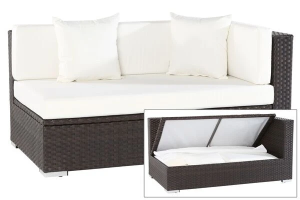OUTFLEXX 2-Sitzer Ecksofa, Braun, Polyrattan, 145x85x70cm, Armlehne Li, Inkl. Kissen, Wasserfeste Kissenbox 1 OUTFLEXX 2-Sitzer Ecksofa, Braun, Polyrattan, 145x85x70cm, Armlehne Li, Inkl. Kissen, Wasserfeste Kissenbox