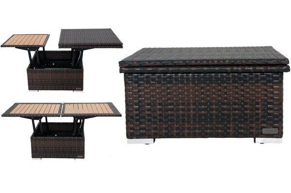 OUTFLEXX Loungetisch Höhenverstellbar, Braun-marmoriert, Polyrattan, 75/152x75x40/64,5cm 1 OUTFLEXX Loungetisch Höhenverstellbar, Braun-marmoriert, Polyrattan, 75/152x75x40/64,5cm