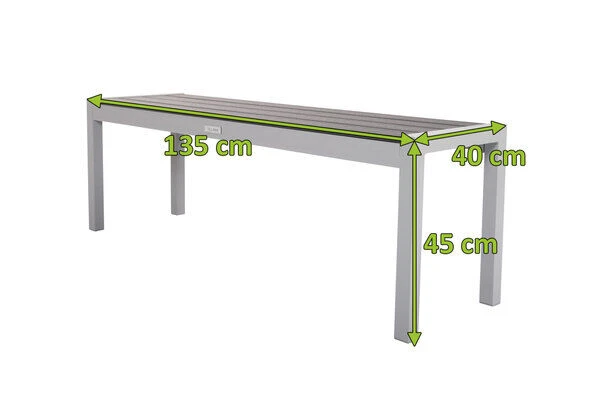 VILLANA Bank, Silber, Alu/Holzimitat, 135x40x45 Cm, Für Bis Zu 3 Personen 5 VILLANA Bank, Silber, Alu/Holzimitat, 135x40x45 Cm, Für Bis Zu 3 Personen – Bild 5