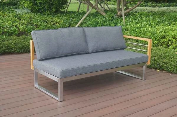 OUTFLEXX 2-Sitzer Sofa, Natur / Grau, FSC-Teak / Edelstahl / Olefin, 165x74x64 Cm, Armlehne Links 2 OUTFLEXX 2-Sitzer Sofa, Natur / Grau, FSC-Teak / Edelstahl / Olefin, 165x74x64 Cm, Armlehne Links – Bild 2