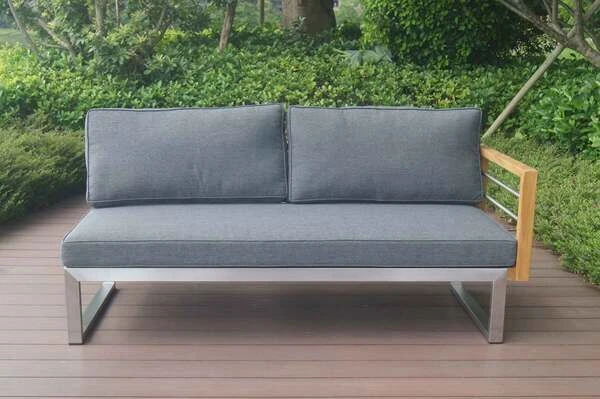 OUTFLEXX 2-Sitzer Sofa, Natur / Grau, FSC-Teak / Edelstahl / Olefin, 165x74x64 Cm, Armlehne Links 3 OUTFLEXX 2-Sitzer Sofa, Natur / Grau, FSC-Teak / Edelstahl / Olefin, 165x74x64 Cm, Armlehne Links – Bild 3