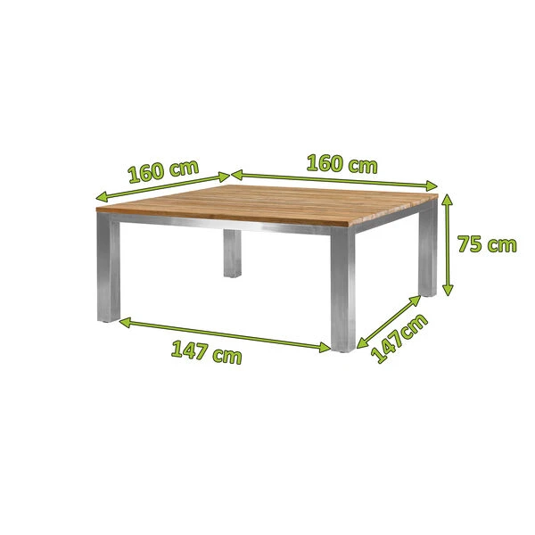 OUTFLEXX Rimini Esstisch, Silber/natur, Edelstahl/recycled FSC-Teak, 160 X 160 Cm, Quadratisch 4 OUTFLEXX Rimini Esstisch, Silber/natur, Edelstahl/recycled FSC-Teak, 160 X 160 Cm, Quadratisch – Bild 4