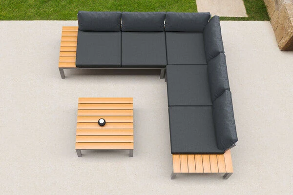 VILLANA Ecklounge, Silber/dunkelgrau, Alu/Holzimitat, 5 Personen, Inkl. Loungetisch, Seitenablagen Aus Holzimitat 3 VILLANA Ecklounge, Silber/dunkelgrau, Alu/Holzimitat, 5 Personen, Inkl. Loungetisch, Seitenablagen Aus Holzimitat – Bild 3