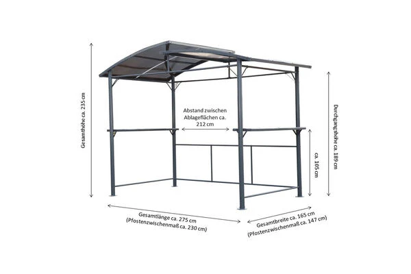 LECO Profi Grillpavillon, Anthrazit/grau Getönt, Aluminium/Polycarbonat, 165x275x233 Cm 4 LECO Profi Grillpavillon, Anthrazit/grau Getönt, Aluminium/Polycarbonat, 165x275x233 Cm – Bild 4